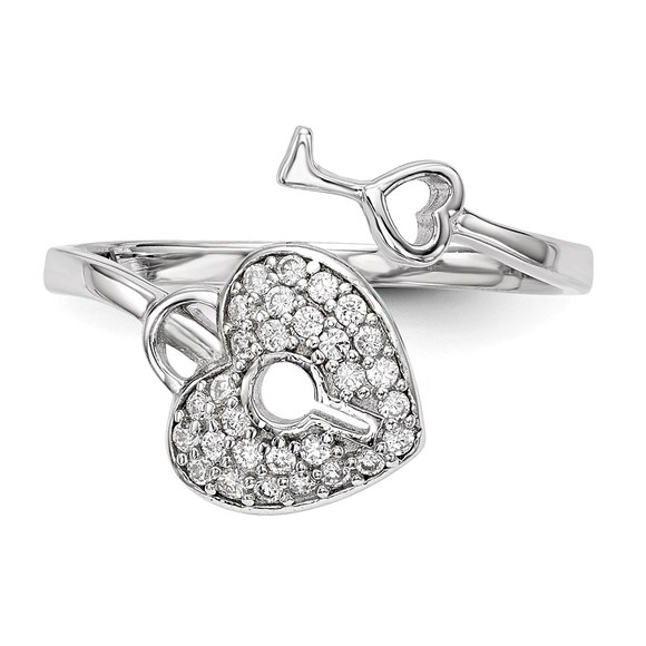 925 Sterling Silver Rhodium-plated CZ Heart Lock and Key Ring - Picture 4 of 5